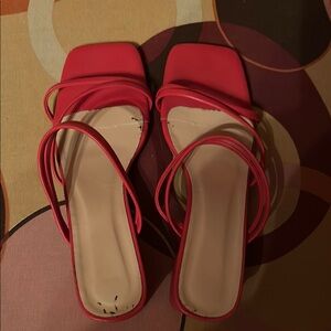 SHEIN Red Satin Sandals with Ribbon Ties